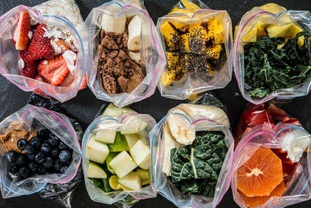 Make Ahead Freezer Smoothie Packs - Two Ways - With Peanut Butter on Top